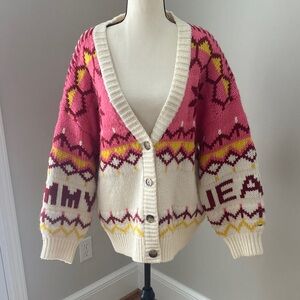 Pink and Cream Tommy Hilfiger Jeans Fairisle cardigan Sweater size medium